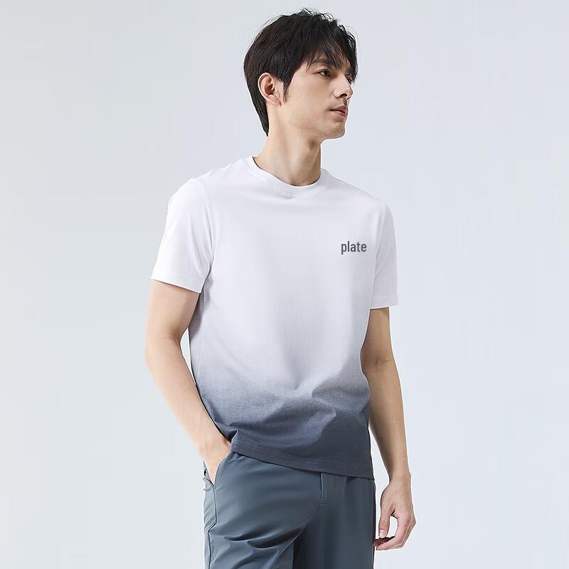 Qipai Men's Ice Algae Mud Gradient Print Round Neck T-shirt