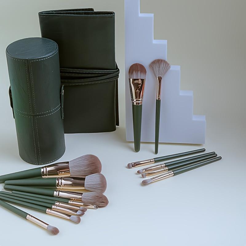 14Pcs Pro Makeup Brush Set - Soft Nylon Bristle Resin Rod Palm Brush Design for Flawless Foundation Eye Shadow Brow Application