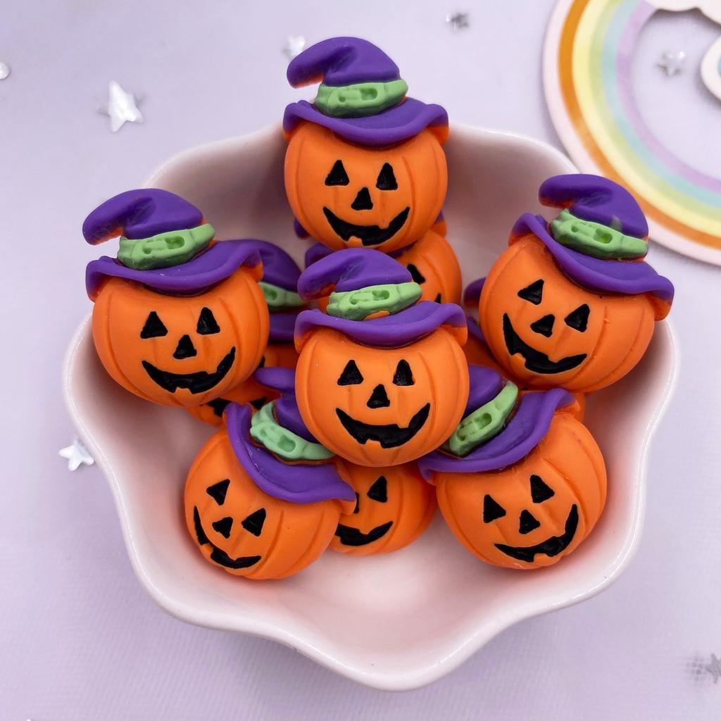 Смола Каваи Красочная Тыква Демон Метла Эльф Фиолетовая Шляпа Плоская задняя часть Мультяшные Фигурки 10 ШТ. Скрапбукинг DIY Хэллоуин Декор Поделки