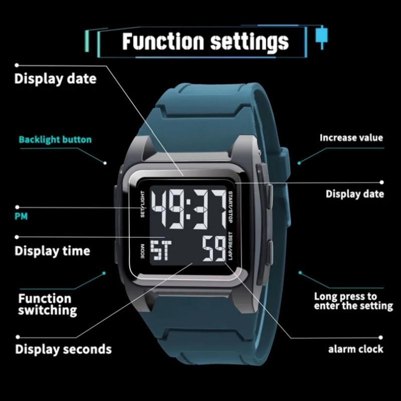 Мужские цифровые часы водонепроницаемые спортивные ретро многофункциональные военные часы-будильник светодиодные наручные часы
