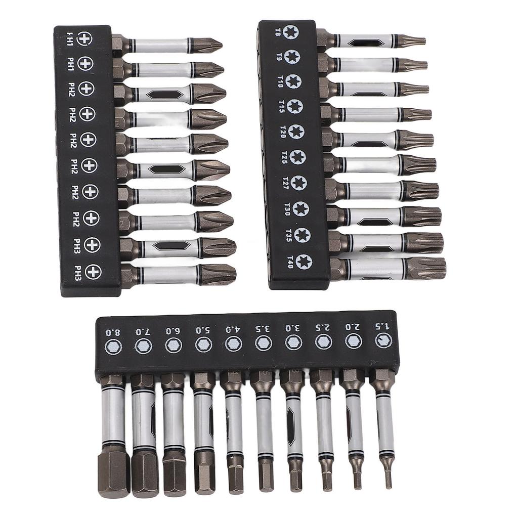 Набор из 30 шт. бит для ударной отвертки, легированная сталь D2, магнитные, хвостовик 2 дюйма, шестигранный, шестигранная звезда, крестовая бита