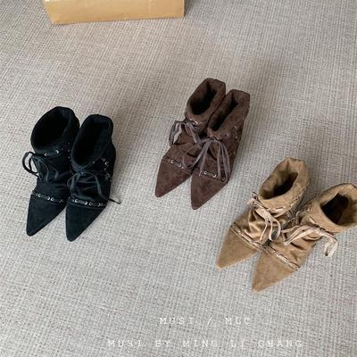 Сапоги женские узкие замшевые узкие каблуки с острым носком сапоги на высоком каблуке до колена узкие сапоги