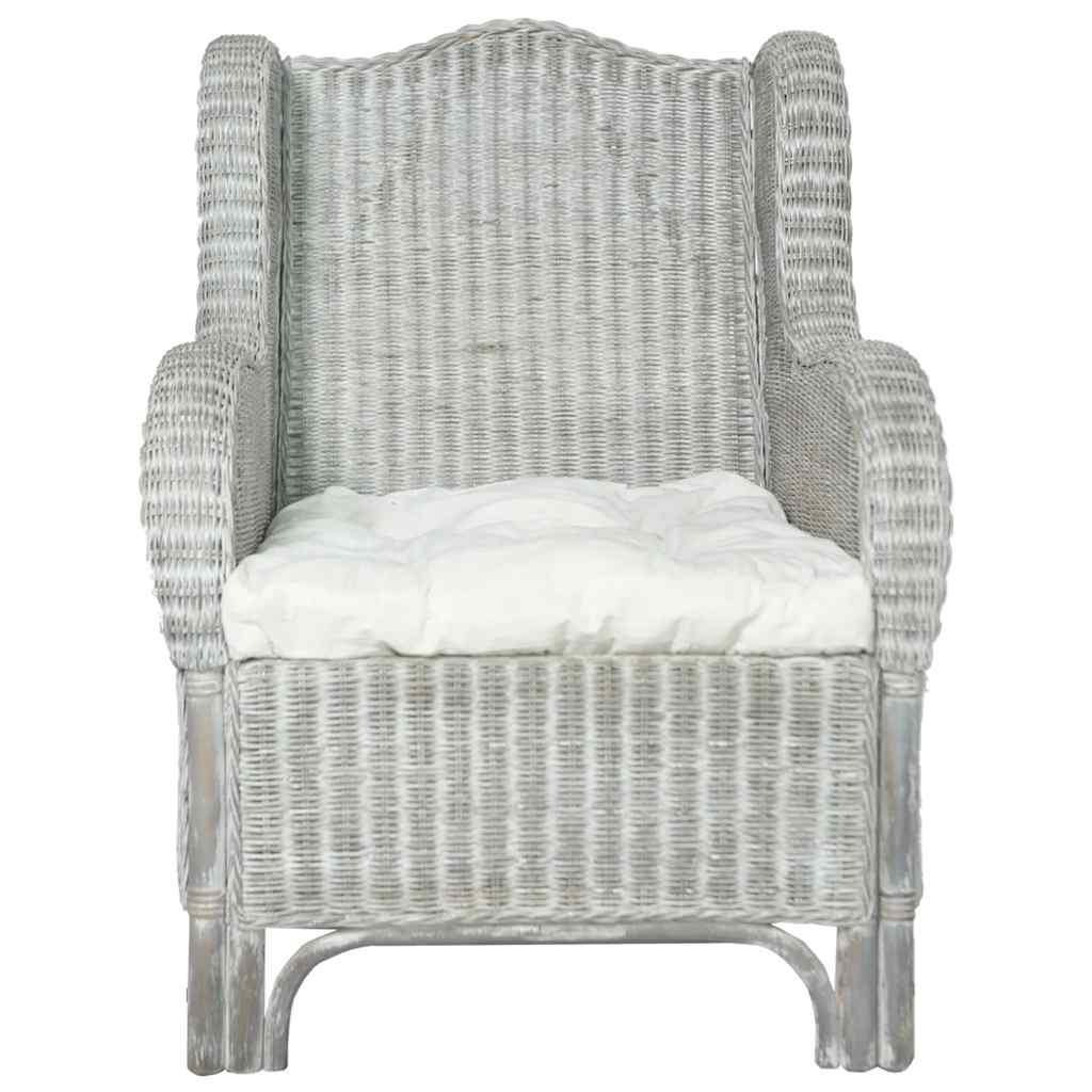 Armchair with Cushion Grey Natural Rattan and Linen