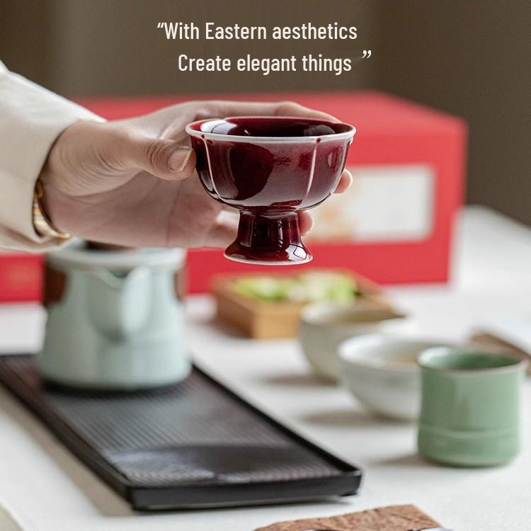 Palace Museum Five Famous Kilns Tea Cup Gift Set for Elders, Clients, Teachers, Dad's Birthday, New Year