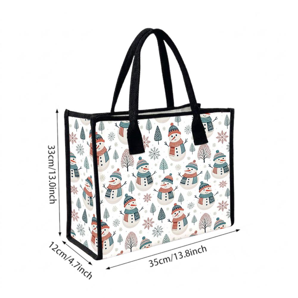 Winter Snowman Print Casual Tote Bag for Daily Shopping Use