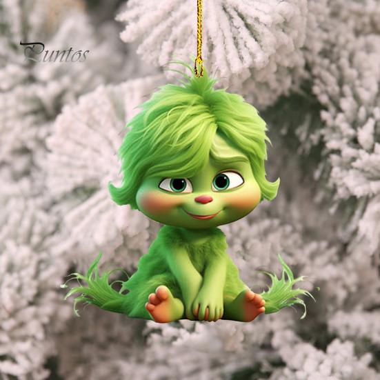 10Pcs Christmas Tree Decorations Acrylic Cute Green Elf Doll Pendants Festive Hanging Ornaments for Car Window Wall