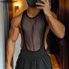 Men Summer Mesh Low Cut Sleeveless Tank Tops Party Patchwork See Through Tanks