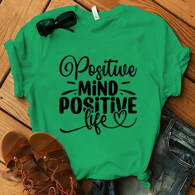 Футболка с принтом Positive Mind Positive Life для женщин и мужчин, летняя, повседневная, с коротким рукавом и круглым вырезом, модные футболки