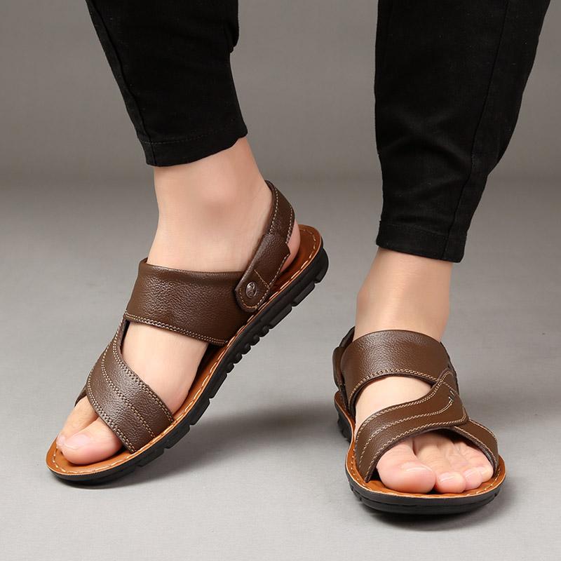 Новые модные винтажные мужские туфли из коровьей кожи с массажной подошвой, мягкие дышащие повседневные туфли на плоской подошве, летние пляжные сандалии, тапочки, шлепанцы