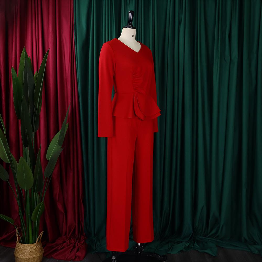 YYFS Женская мода повседневная весна осень однотонные принты длинные рукава V-образный вырез блузки и рубашки брюки костюмы