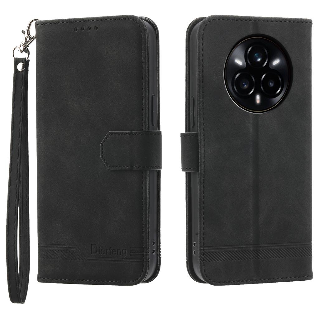 DIERFENG DF-03 Кожаный чехол с тиснением линий для Realme 14 Pro 5G, чехол-кошелек для телефона