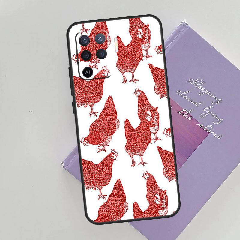Cartoon Chicken Rooster Phone Case For Oppo A54 A74 A94 A15 A16 A17 A52 A72 A76 A96 A57 A58 A78 A98 A53S Cover Case