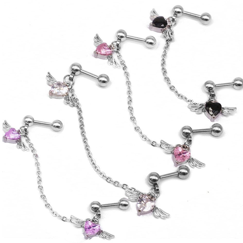 Women Girls 1.2mm Cartilage Earring Studs Helix Piercing Earring Angel Wings Heart Double Lobe