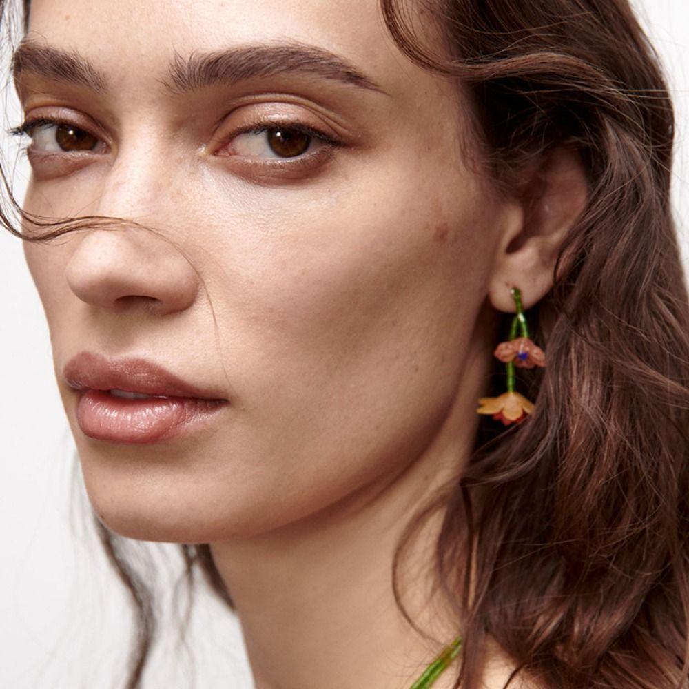 Korean Style Resin Flower Necklace Minority Design Asymmetric Earrings Beaded Dangle Earring  Women