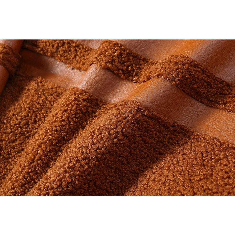 Зимняя бархатная утолщенная двусторонняя куртка из искусственной кожи средней длины с воротником для женщин