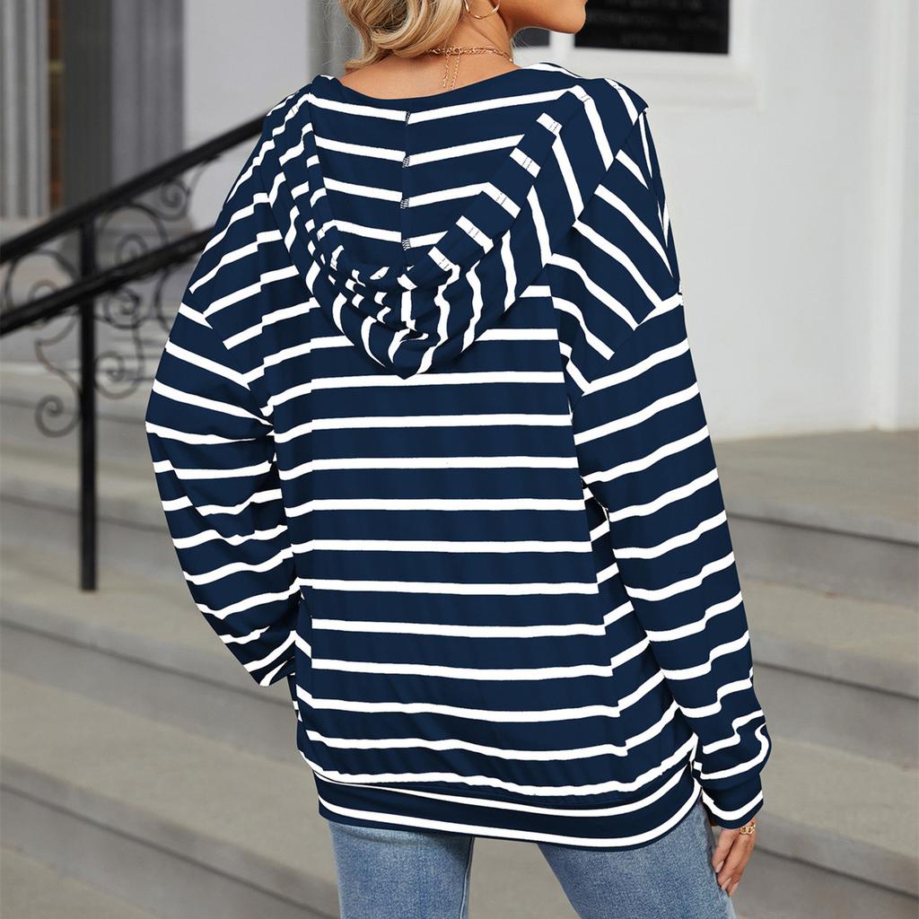 HNXC Женская мода повседневные толстовки с капюшоном и длинным рукавом с принтом в полоску