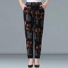 Свободные женские брюки с цветочным принтом и высокой талией, летние повседневные брюки Haren для людей среднего и пожилого возраста, женские брюки