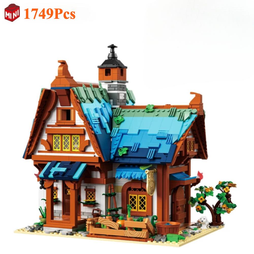 Средневековый замок Архитектура усадьба сцена строительный блок лес хижина город ландшафт модель сборка кирпичи игрушка подарки БЕЗ КОРОБКИ