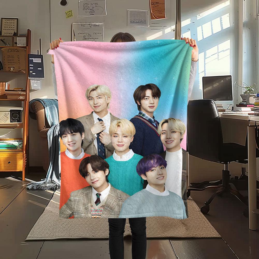 Фланелевое одеяло с принтом K-POP BTS для спальни, дивана, кемпинга. Теплое одеяло. Подарки для семьи и друзей - MJ013