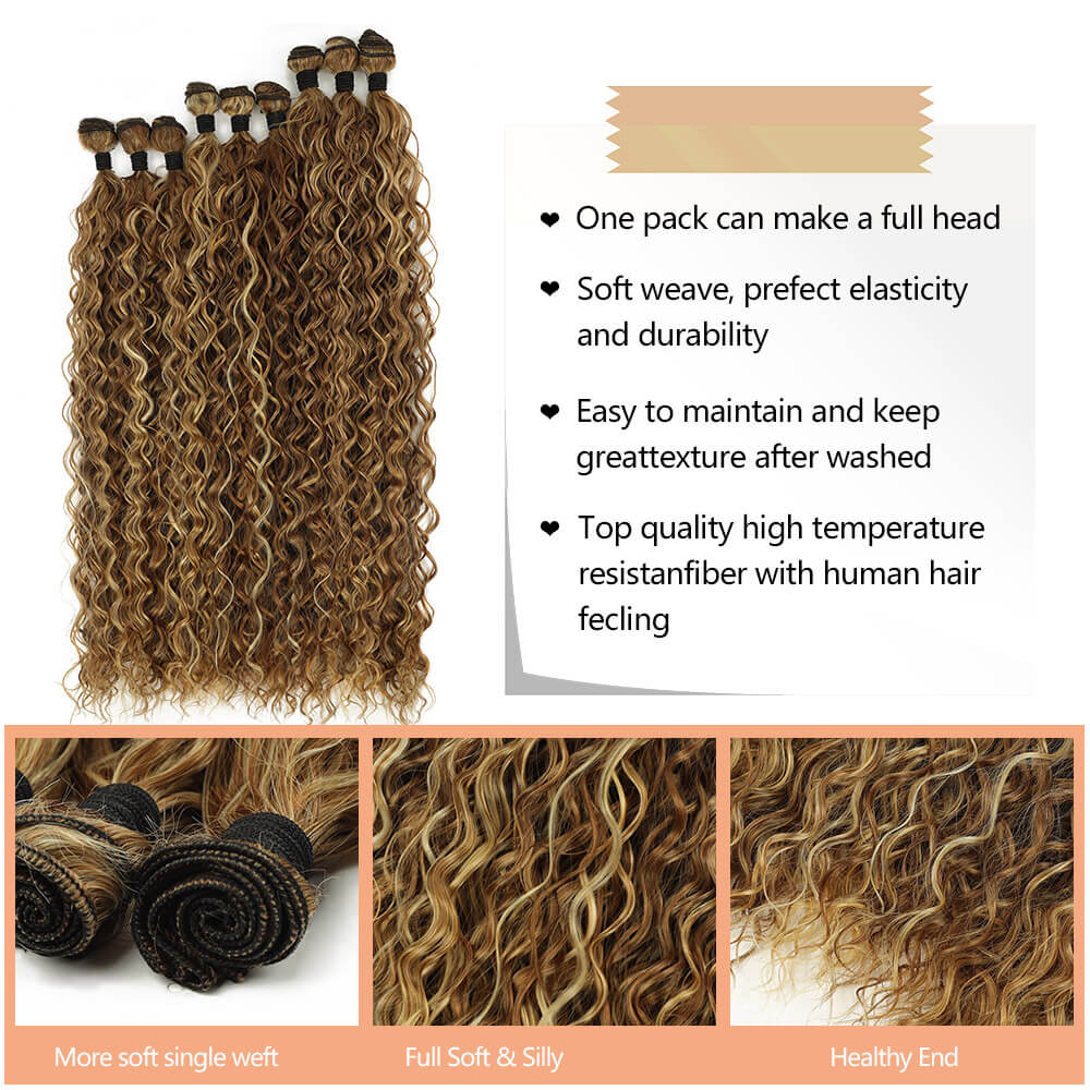 Synthetic Long Jerry Curly Bundles Organic Fiber Curly Natural Hair Extensions 20 24 28Inch Ombre Color 9Pcs Heat Resistant Wave