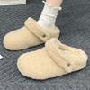 Меховые женские хлопковые тапочки на платформе, туфли на плоской подошве, мюли, зимние ботинки с открытой пяткой, женские, тренд 2025 года, новые модные, удобные, теплые, Zapatos Mujer