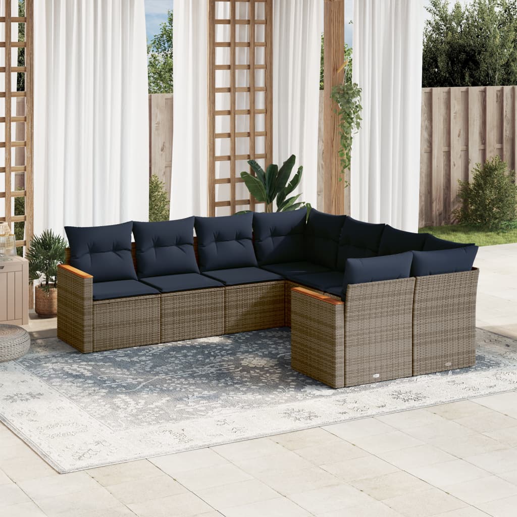 8 Piece Garden Sofa Set with Cushions Gray Poly Rattan