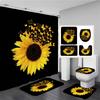 Черные шторы для душа с подсолнухами Красивые цветы 3D-печать Набор для ванной комнаты Чехол для унитаза Коврик для ванной Нескользящий коврик с 12 крючками