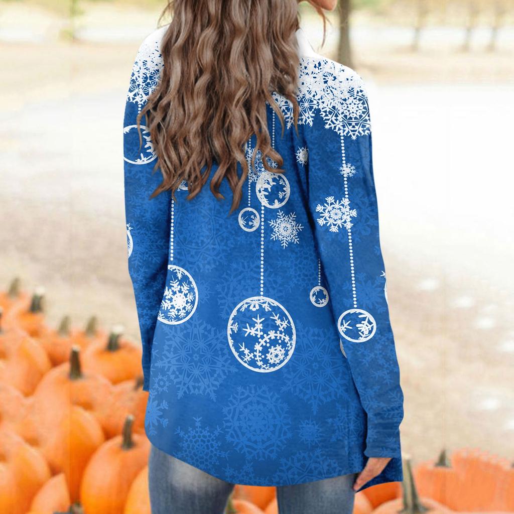 Женская модная рождественская куртка с принтом, повседневный кардиган с длинным рукавом, пальто