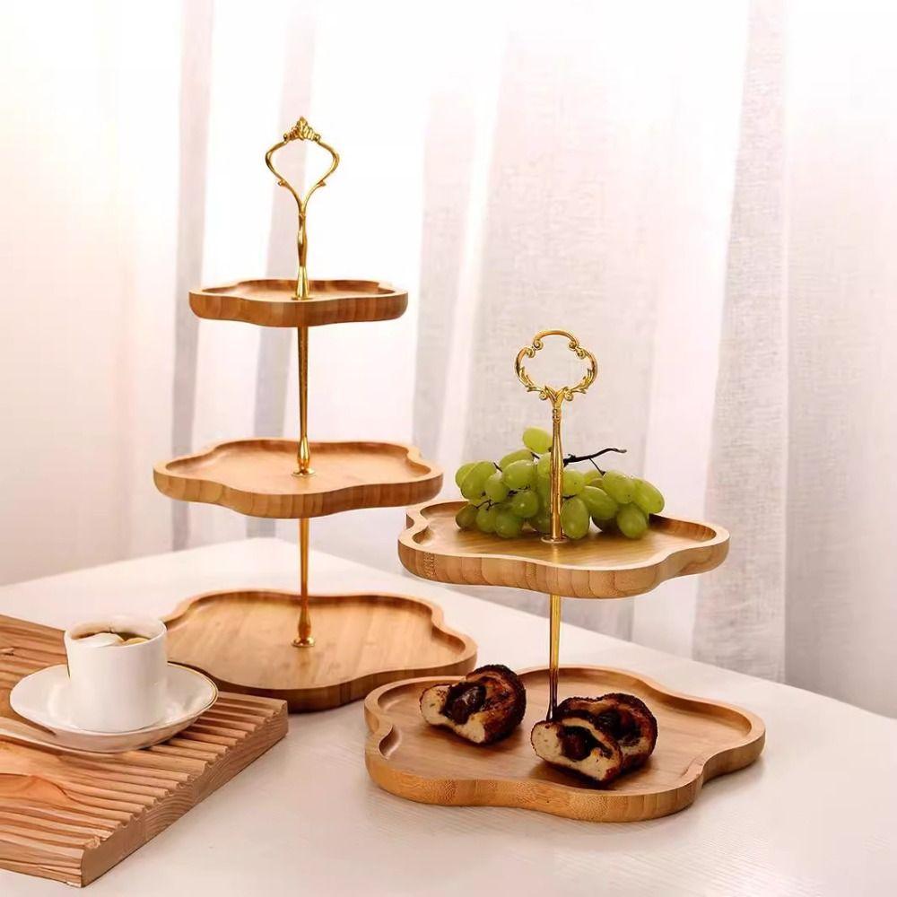 Цветочная подставка для тортов 2/3 яруса, большая корзина для сухофруктов, экологичная бамбуковая тарелка для хранения закусок, журнальный столик