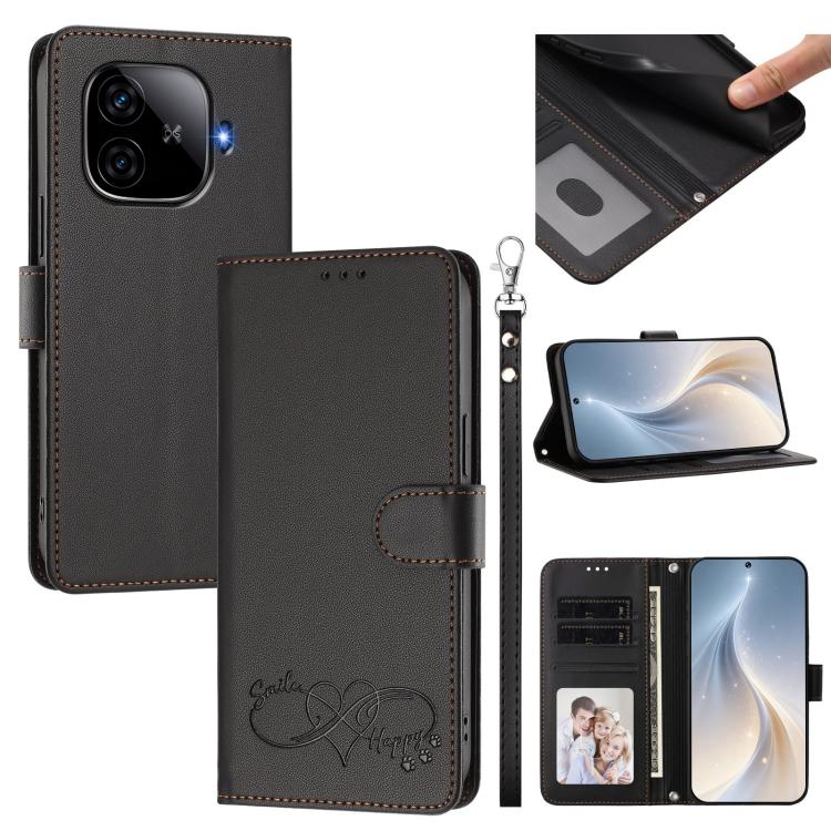 Happy Heart Pattern Magnetic Closure Vegan Leather Phone Case With Wrist Strap For vivo X200 FE