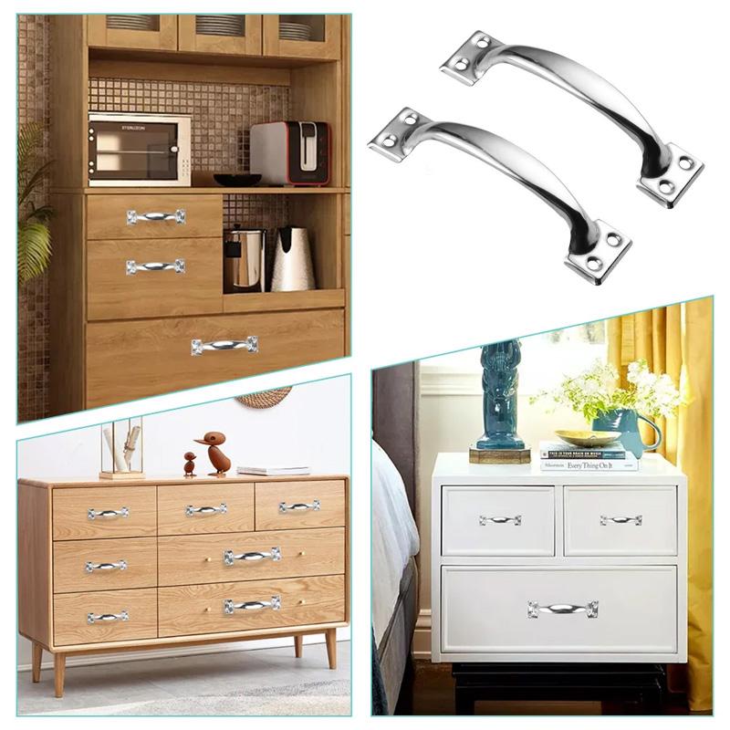 2Pcs/Pack Door Lock 3/4/5/6 Inch Garage Silver Knob Hardware Pull DIY Handle Furniture Bow-shaped Stainless Steel