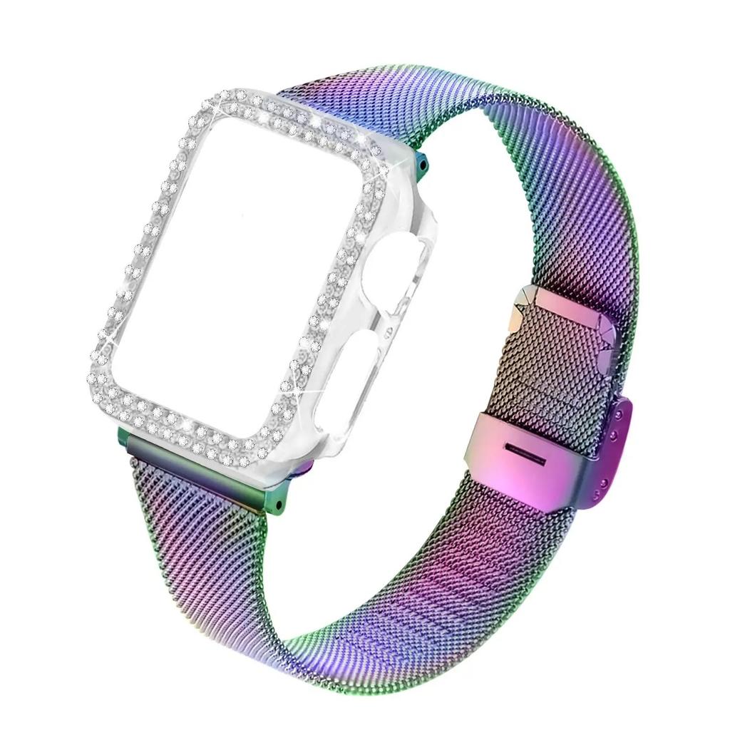 Алмазный корпус + Металлический ремешок Для iWatch Band Ultra 2 Браслет из нержавеющей стали Для Apple Watch 9 8 7 45мм 44мм 40мм 41мм Серии 6 5 4