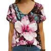 Summer 2023 Novelty Horse Dragonfly Print Short Sleeve T-Shirt, Loose Informal Street Top, Oversized V-Neck, 3D Flower Print Vin