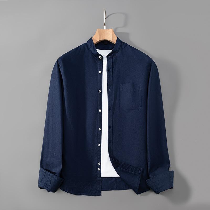 Весна и осень Новый стиль воротник-стойка Оксфорд хлопковая рубашка с длинными рукавами мужская облегающая рабочая рубашка повседневная рубашка дюймов