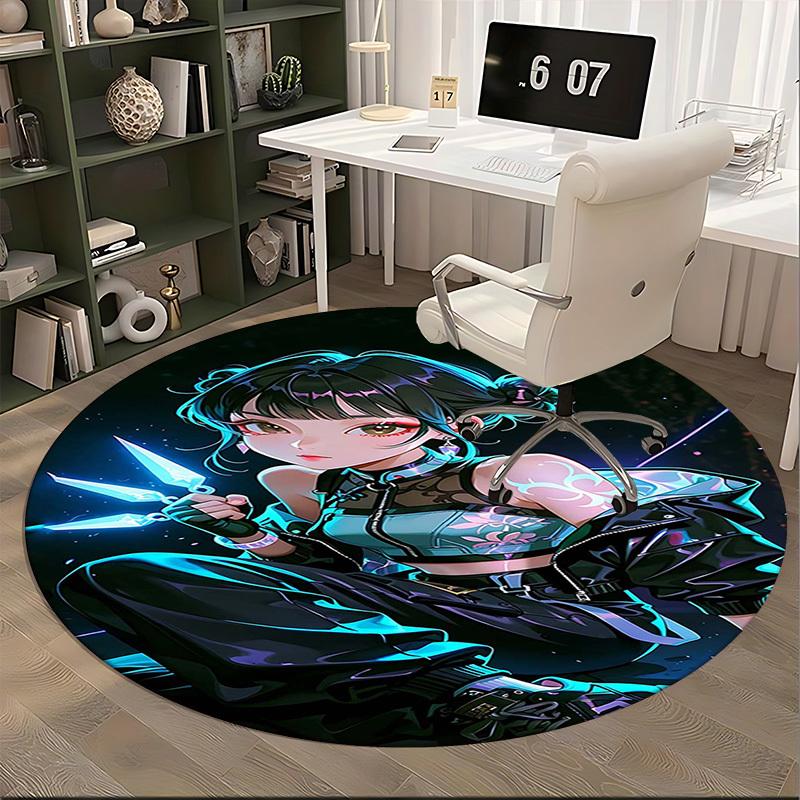 1pc Anime Tattoo Design Round Carpet Office Chair Mat, NonSlip Rug for Home Decor, Living Room