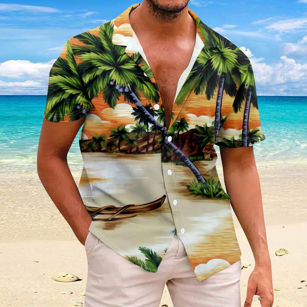 Hawaiian Shirt For Men Casual Fashion Summer Short Sleeve Buttons Printed T Shirt Top