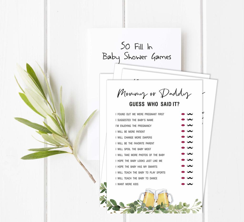 Inkdotpot Кто сказал это Игра Мама или Папа 50 Листов Веселая Игра Baby Shower Приветствия Гендерно-нейтральная Вечеринка Поставка