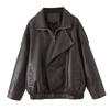 Womens Oversized PU Leather Jacket With Double Layer Collar Vintage Style 2026