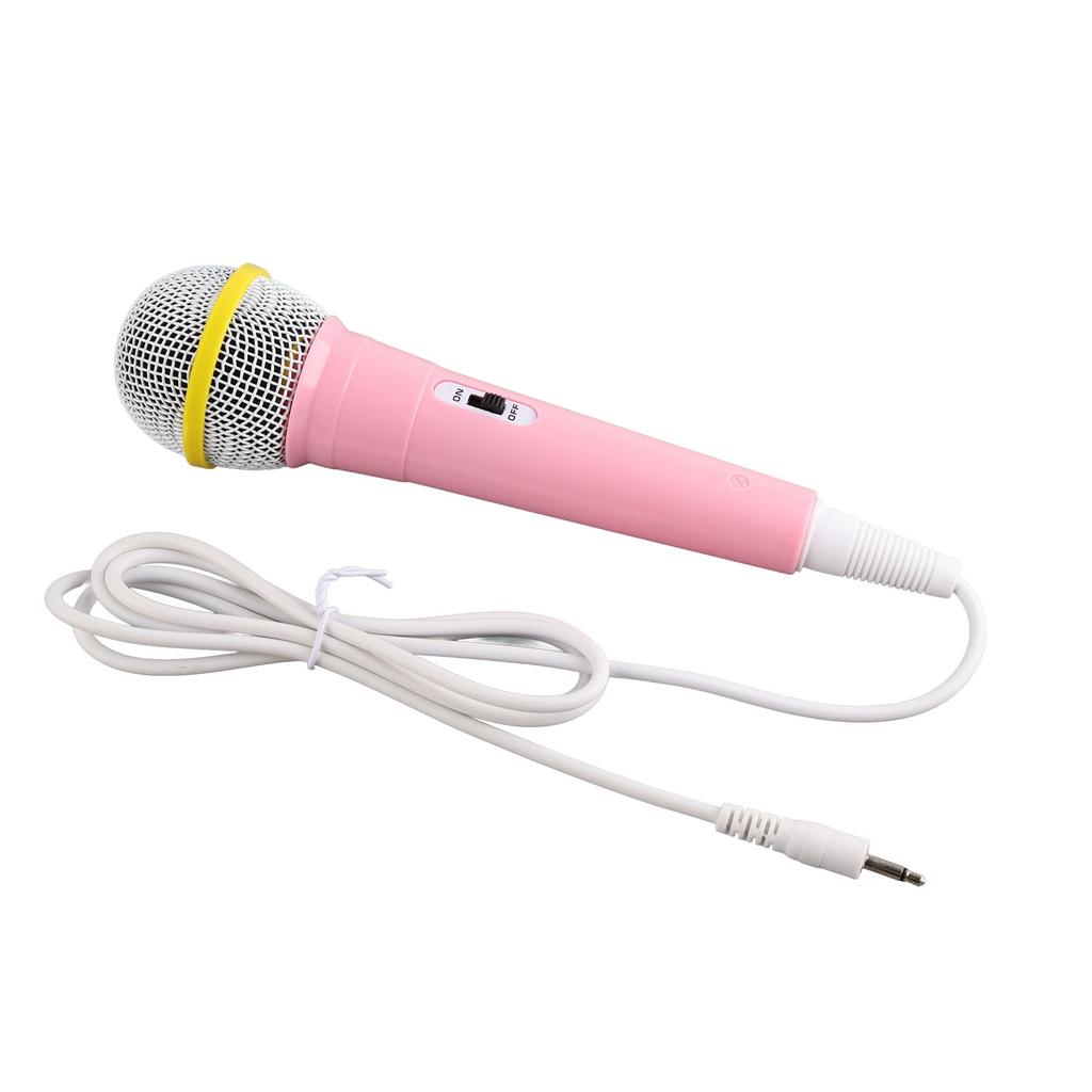 Kids Wired Microphone 3.5mm Plug Low Distortion Portable Music Toy Children Singing Mic for Karaoke Family Party Pink
