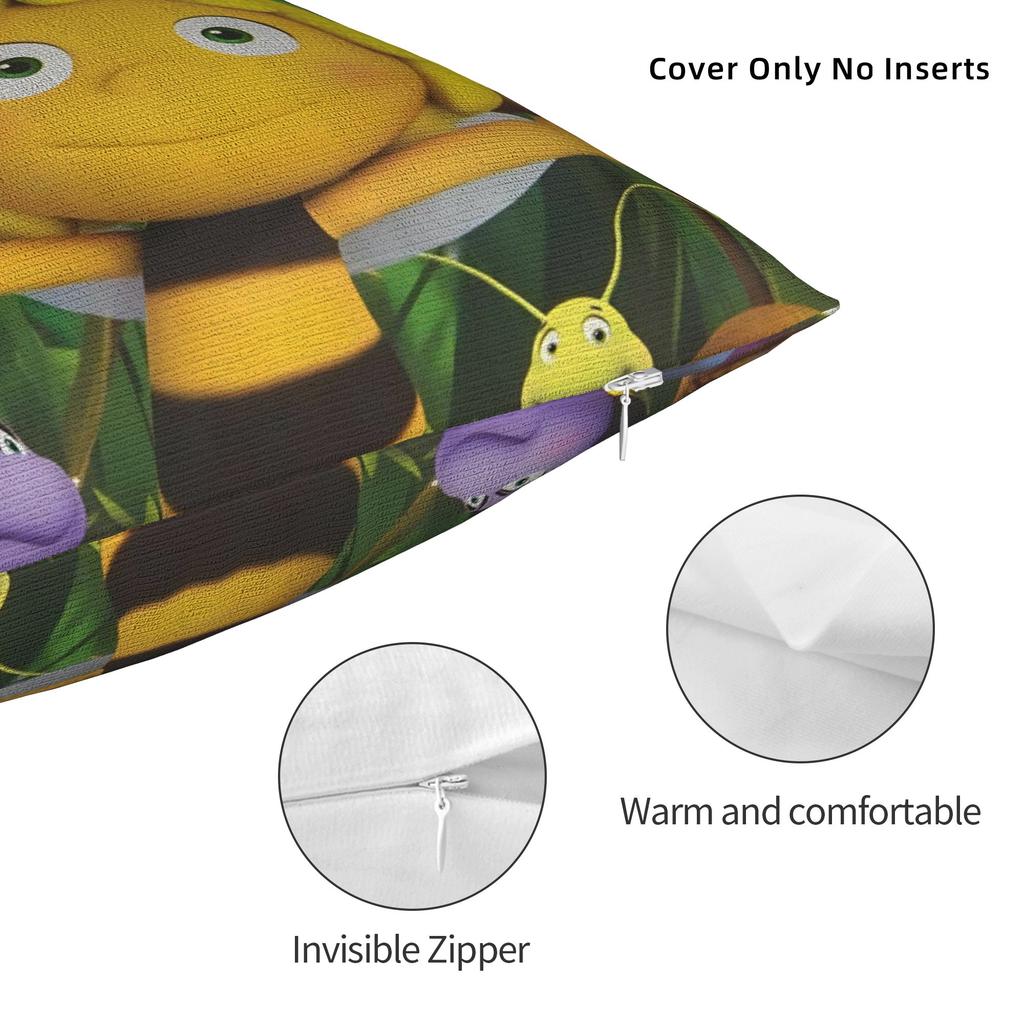 Decorative Pillow Cover Maya The Bee With Flower Cartoon Accessories Bedroom Throw Pillow Case Cover Square Style Multiple Sizes