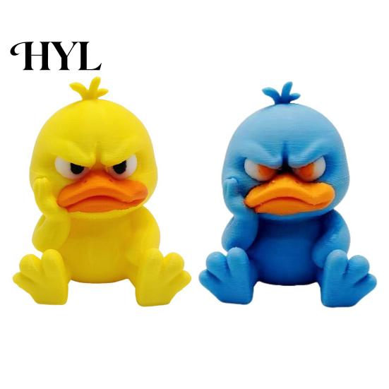 Yellow Duck Decoration Cartoon Angry Figurine 3D Printed Frowning Sitting Collectible Statue Sculpture Little Blue Ornament