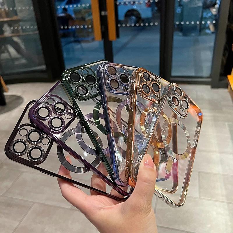 Роскошный прозрачный чехол Magsafe для беспроводной зарядки iPhone 15 14 13 12 11 16 Pro Max Plus X Xs Max XR Магнитный силиконовый чехол