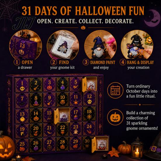 Halloween Ritual Countdown Box Gnome Advent Calendar, Christmas DIY Faux Diamond Art Creative Holiday Gift Idea Craft Kit, Handmade Hanging Ornaments