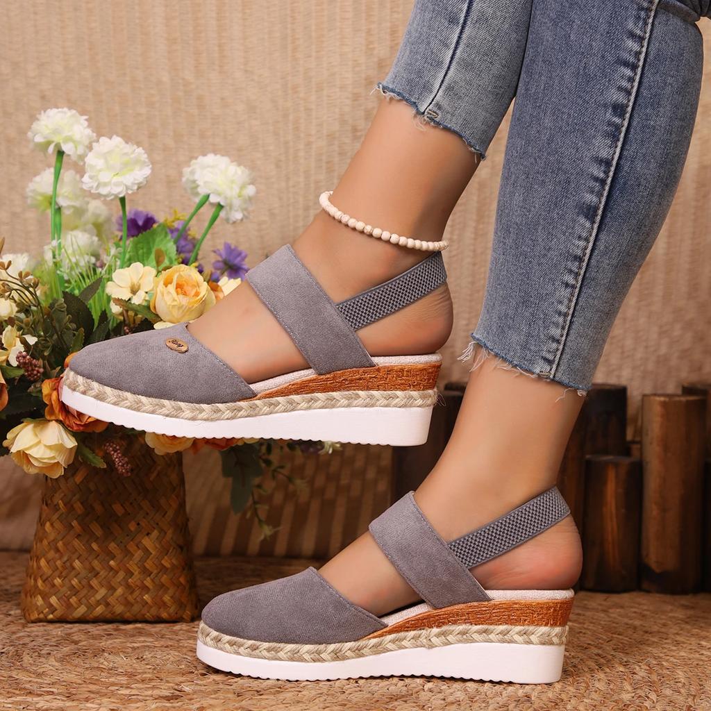 Fashion Summer Women Linen Plain 6cm Wedge Sandals Handmade Ladies Casual Comfortable Womens Shoes 36-43