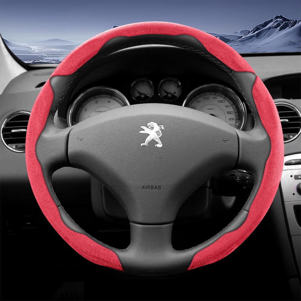 vcxja9 Suitable for Peugeot Sports Suede Steering Wheel Cover with Split Snap-On Anti-Slip Design for Models Such as 208 E-208, 2008 E-2008, 3008