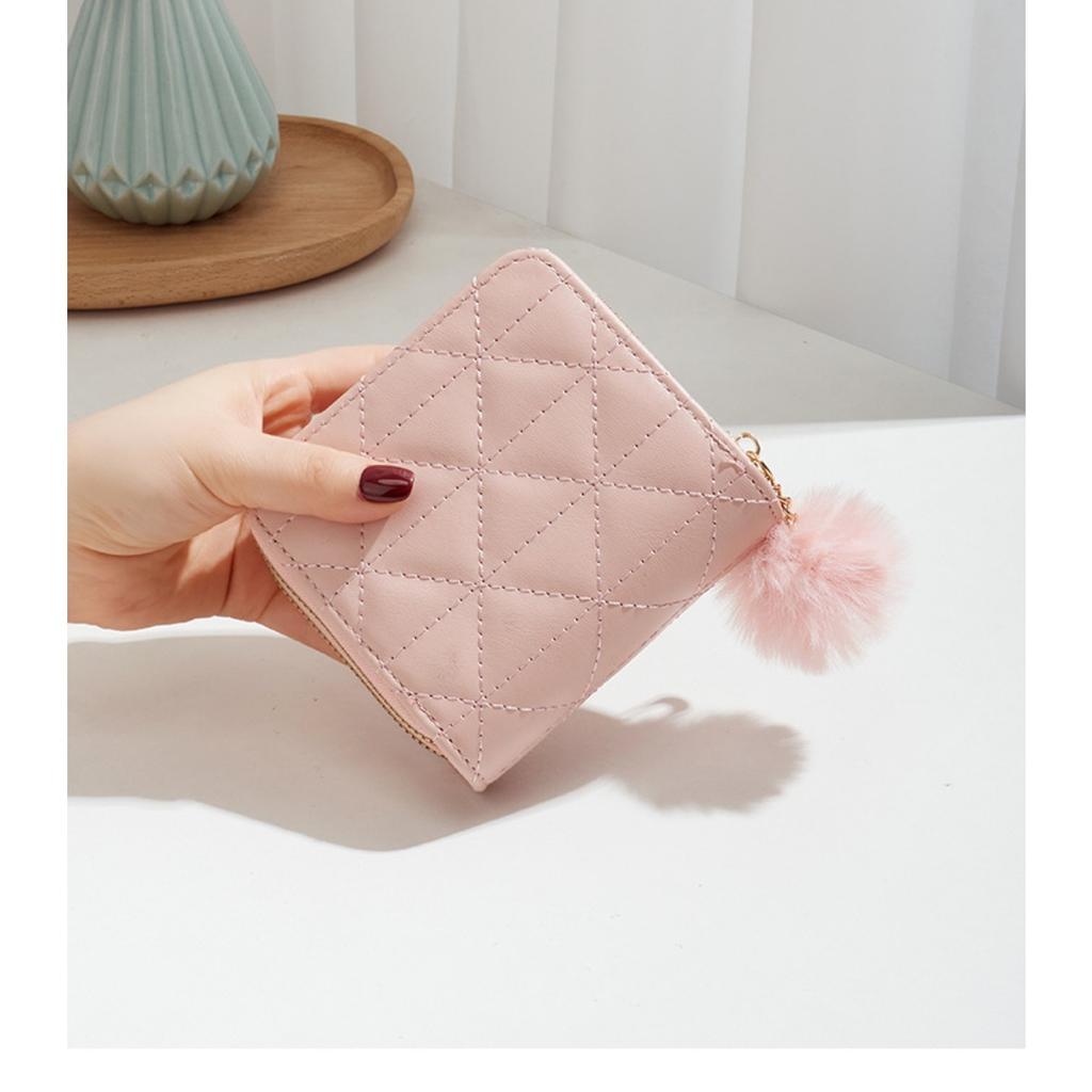 Маленькая сумка-меховой шарик, Двухслойный кошелек, Алмазная сетка, Женский, Короткий, Ручной, Кошелек для монет