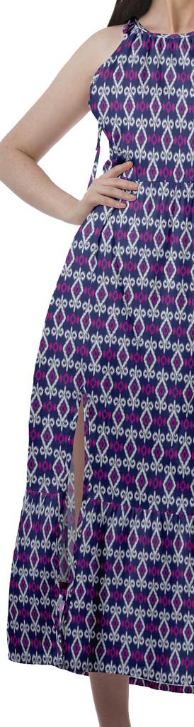 Moomaya Rayon Halter Neck Sleeveless Front Slit Holiday Dress Women Printed