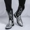 Knight Pointed Leather Boots Fashionable Embroidery Styles Outdoor Street Walking Motorcycle Daily Trendy Party Adult Shoes