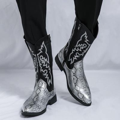 Модные рыцарские остроносые кожаные сапоги Модные стили вышивки Уличные прогулки на мотоцикле Повседневные модные вечерние туфли для взрослых