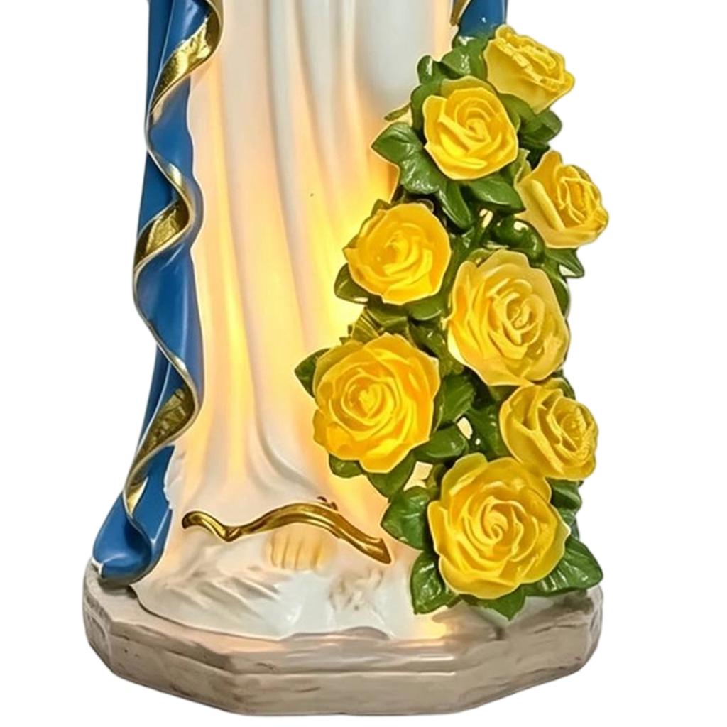 Christian Outdoor Decor Virgin Mary Statue LED Rose Light Waterproof Resin Garden Figurine Gift for Women